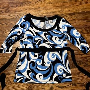 New York & Co Medium 3/4 sleeve Blouse Blue/Black/white